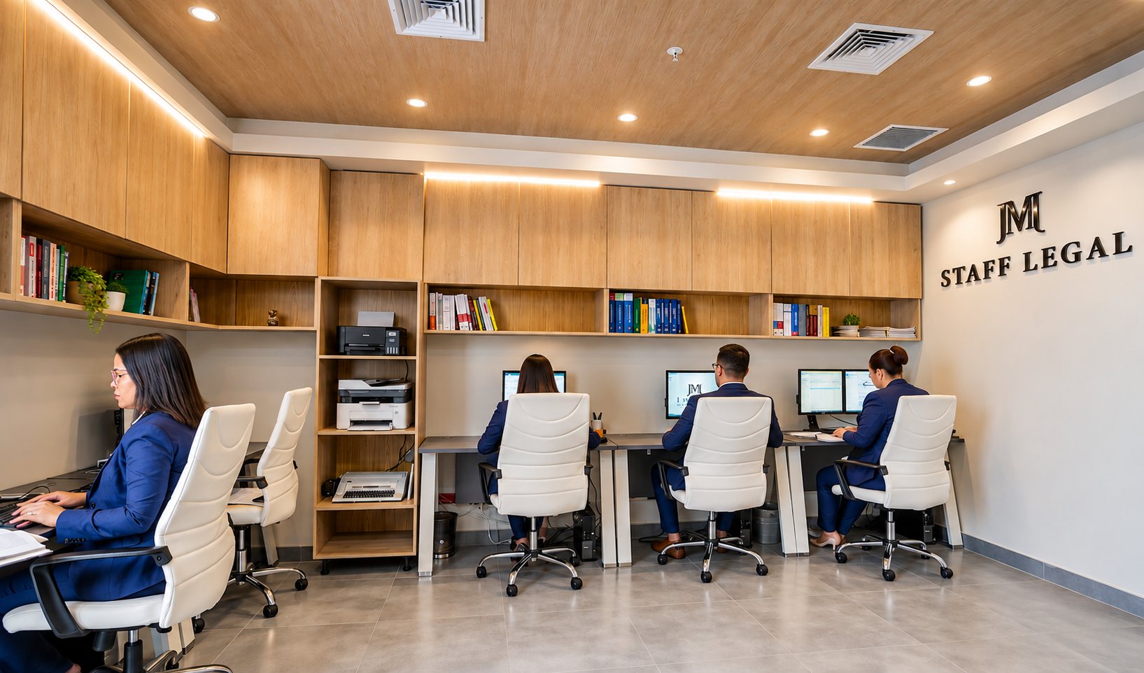 Equipo legal de J. Mallén & Associates trabajando en la oficina de Santo Domingo